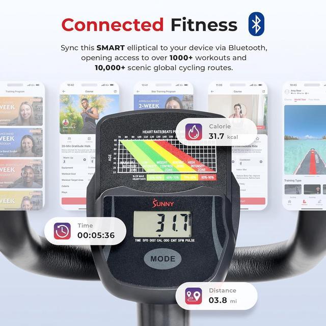 Alt view image 3 of 6 - Sunny Health & Fitness 2-in-1 Smart Upright Elliptical Full-Body Exerciser w/Pulse Sensors, Home Cross-Training Cardio Workout Machine, Free SunnyFit App Bluetooth Link, Optional Long Stride Length