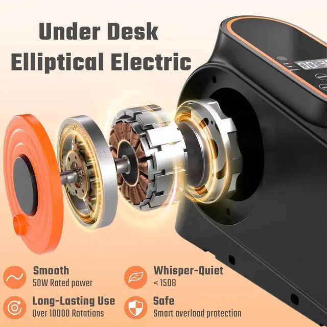 Alt view image 2 of 7 - Under Desk Elliptical Machine, Morelax Ellipse Leg Exerciser for Seniors Fully Assembled, Quiet & Portable Electric Seated Pedal Exerciser with Remote Control & 12 Adjustable Speeds (Orange)
