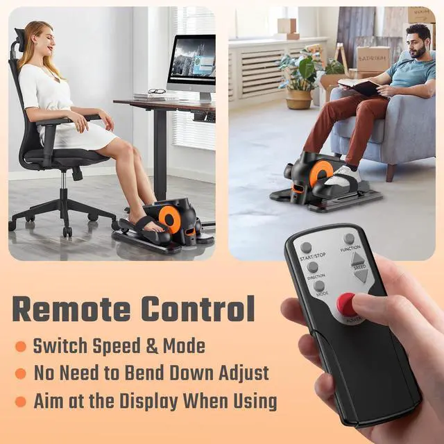 Alt view image 7 of 7 - Under Desk Elliptical Machine, Morelax Ellipse Leg Exerciser for Seniors Fully Assembled, Quiet & Portable Electric Seated Pedal Exerciser with Remote Control & 12 Adjustable Speeds (Orange)