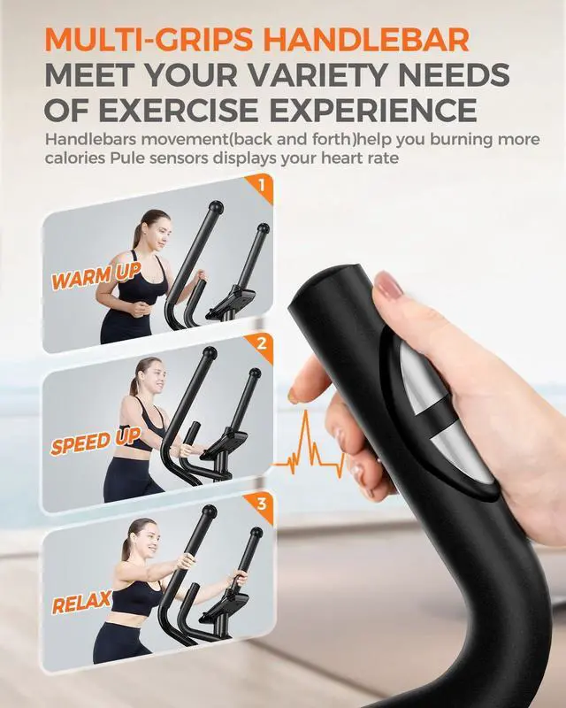 Alt view image 3 of 7 - pooboo Elliptical Machine, Elliptical Exercise Machine with 16-Level Resistance&Hyper-Quiet Magnetic Driving System, Elliptical Machine for Home with LCD Monitor&15.5IN Stride, 350LBS Weight Capacity