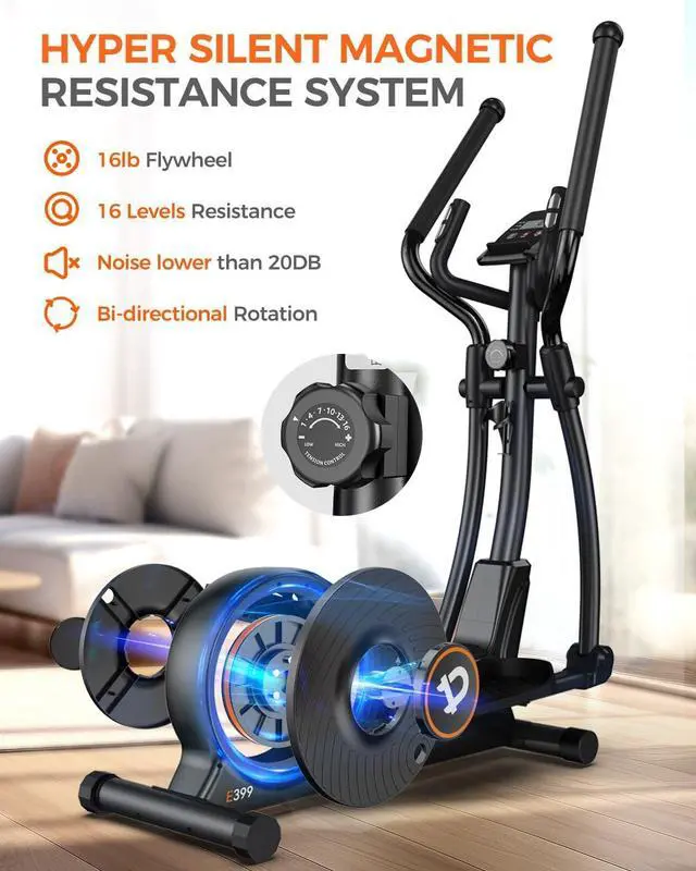 Alt view image 2 of 7 - pooboo Elliptical Machine, Elliptical Exercise Machine with 16-Level Resistance&Hyper-Quiet Magnetic Driving System, Elliptical Machine for Home with LCD Monitor&15.5IN Stride, 350LBS Weight Capacity