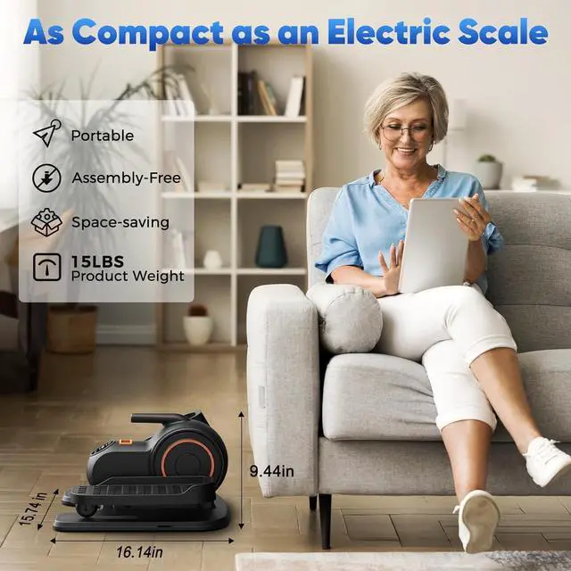 Alt view image 7 of 7 - Under Desk Elliptical Machine, Electric Ellipse Leg Exerciser as Seen on TV for Seniors with Remote Control & 10 Leve Speeds, Fully Assembled, Quiet & Portable Seated Pedal Exerciser for Home Office