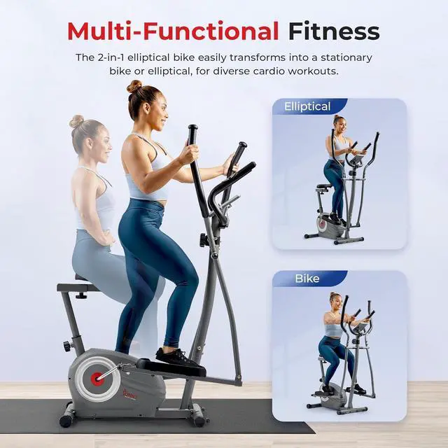 Alt view image 2 of 6 - Sunny Health & Fitness Essential Smart 2-in-1 Cross Trainer Elliptical Bike, Magnetic Training Machine for Adult/Seniors Home Gym Cardio Exercises, Free SunnyFit App Bluetooth Connection - SF-E322004