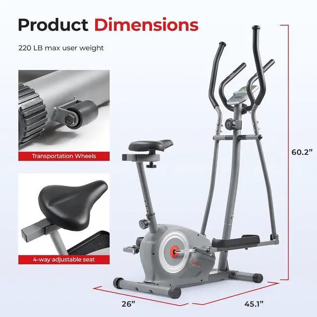 Alt view image 6 of 6 - Sunny Health & Fitness Essential Smart 2-in-1 Cross Trainer Elliptical Bike, Magnetic Training Machine for Adult/Seniors Home Gym Cardio Exercises, Free SunnyFit App Bluetooth Connection - SF-E322004
