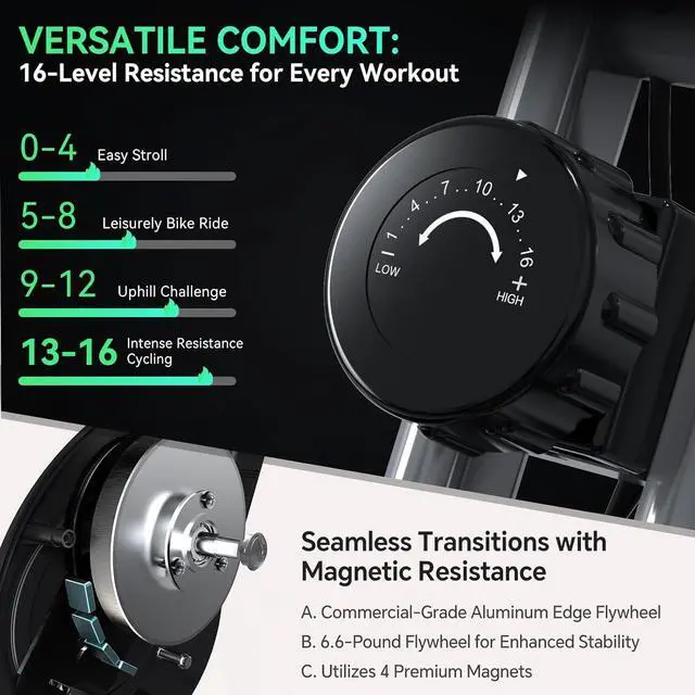 Alt view image 2 of 6 - Foldable Exercise Bike Stationary Bikes for Home, 5 IN 1 Indoor Workout Bike, Cycling Bike with 16-Level Quiet Magnetic Resistance, 6.6 LBS Flywheel and 300LBS Capacity, 2025 Designed 817 X-bike