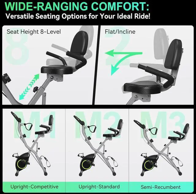 Alt view image 3 of 6 - Foldable Exercise Bike Stationary Bikes for Home, 5 IN 1 Indoor Workout Bike, Cycling Bike with 16-Level Quiet Magnetic Resistance, 6.6 LBS Flywheel and 300LBS Capacity, 2025 Designed 817 X-bike