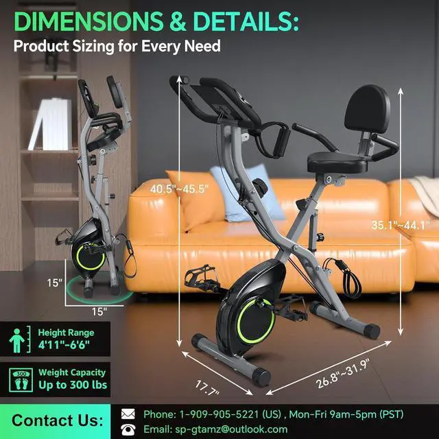 Alt view image 5 of 6 - Foldable Exercise Bike Stationary Bikes for Home, 5 IN 1 Indoor Workout Bike, Cycling Bike with 16-Level Quiet Magnetic Resistance, 6.6 LBS Flywheel and 300LBS Capacity, 2025 Designed 817 X-bike