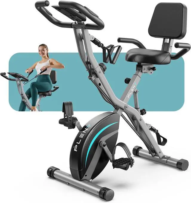 Main image of Pleny Folding Exercise Bike, 5 IN 1 Stationary Bike 5.5 LBS Flywheel Exercise Bike, Indoor Workout Bike 330LB Weight Capacity Back Support Cushion for Home Gym Workout