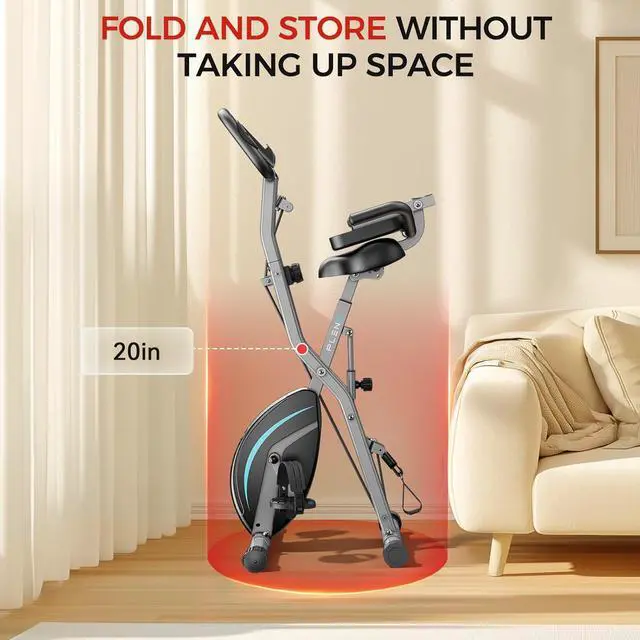 Alt view image 7 of 7 - Pleny Folding Exercise Bike, 5 IN 1 Stationary Bike 5.5 LBS Flywheel Exercise Bike, Indoor Workout Bike 330LB Weight Capacity Back Support Cushion for Home Gym Workout