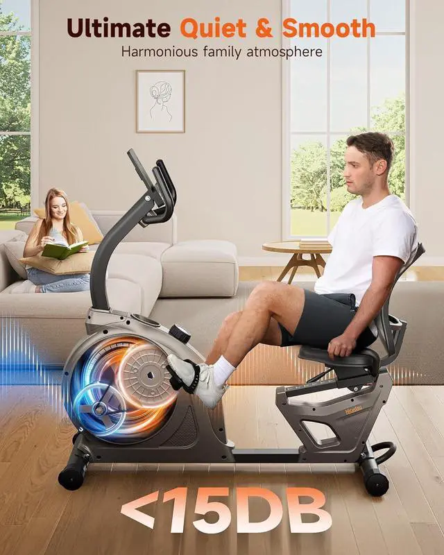 Alt view image 4 of 7 - Niceday Recumbent Exercise Bike, Recumbent Bike for Home, Recumbent Stationary Bike 400LBS Weight Capacity, Magnetic Recumbent Bike with Smart APP, LCD Monitor, Heart Rate Handle