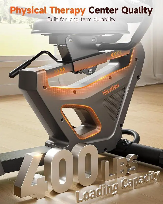 Alt view image 5 of 7 - Niceday Recumbent Exercise Bike, Recumbent Bike for Home, Recumbent Stationary Bike 400LBS Weight Capacity, Magnetic Recumbent Bike with Smart APP, LCD Monitor, Heart Rate Handle