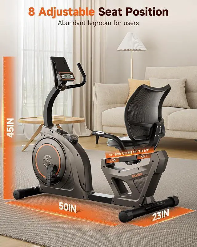 Alt view image 7 of 7 - Niceday Recumbent Exercise Bike, Recumbent Bike for Home, Recumbent Stationary Bike 400LBS Weight Capacity, Magnetic Recumbent Bike with Smart APP, LCD Monitor, Heart Rate Handle
