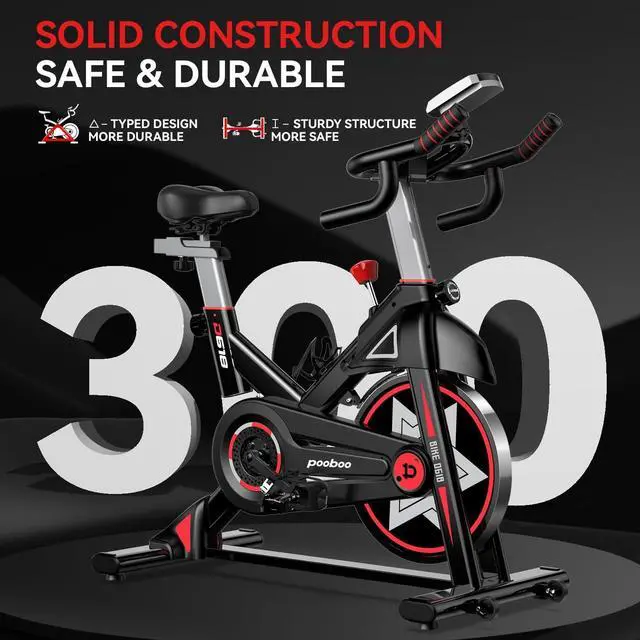 Alt view image 5 of 7 - POOBOO Exercise Bike, Stationary Bike for Home Gym, Indoor Cycling Bike w/Comfortable Seat Cushion & Tablet Mount, Silent Belt Drive Indoor Bike for Cardio Workout