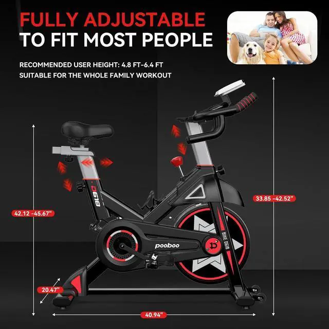 Alt view image 6 of 7 - POOBOO Exercise Bike, Stationary Bike for Home Gym, Indoor Cycling Bike w/Comfortable Seat Cushion & Tablet Mount, Silent Belt Drive Indoor Bike for Cardio Workout