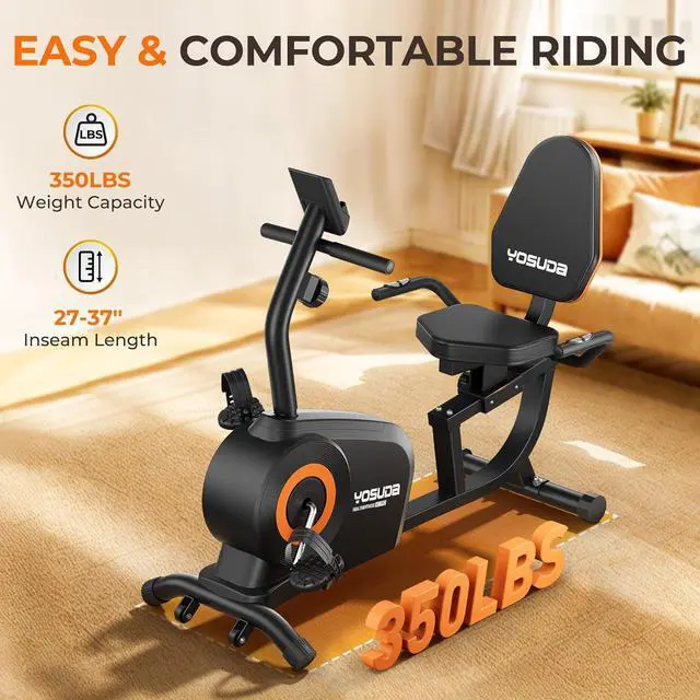 Alt view image 5 of 7 - YOSUDA Recumbent Exercise Bike for Adults Seniors with Quick Adjust Seat, 350LB Capacity & 16-level Resistance
