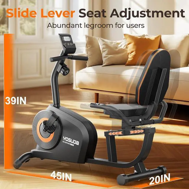 Alt view image 6 of 7 - YOSUDA Recumbent Exercise Bike for Adults Seniors with Quick Adjust Seat, 350LB Capacity & 16-level Resistance