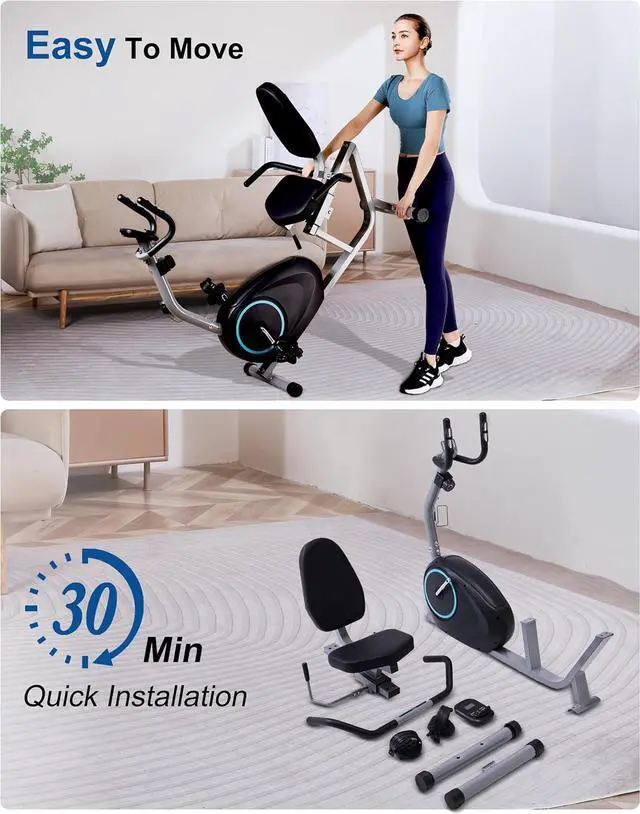 Alt view image 5 of 7 - Recumbent Exercise Bike for Seniors - 400LB Weight Capacity Recumbent Bikes with Comfortable Seat, Pulse Sensor, 16-level Resistance, LCD Monitor