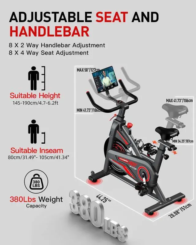 Alt view image 4 of 6 - HARISON Exercise Bike - Magnetic Stationary Bike for Home Gym - Silent Pad Indoor Cycling Bike with Tablet Mount & Comfortable Seat Cushion, 350LBS Weight Capacity, Workout Bike
