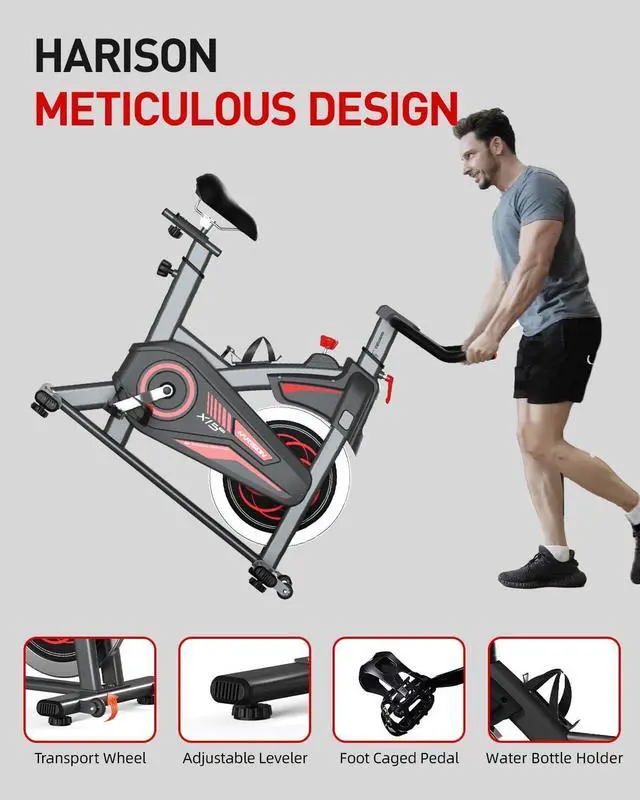 Alt view image 5 of 6 - HARISON Exercise Bike - Magnetic Stationary Bike for Home Gym - Silent Pad Indoor Cycling Bike with Tablet Mount & Comfortable Seat Cushion, 350LBS Weight Capacity, Workout Bike