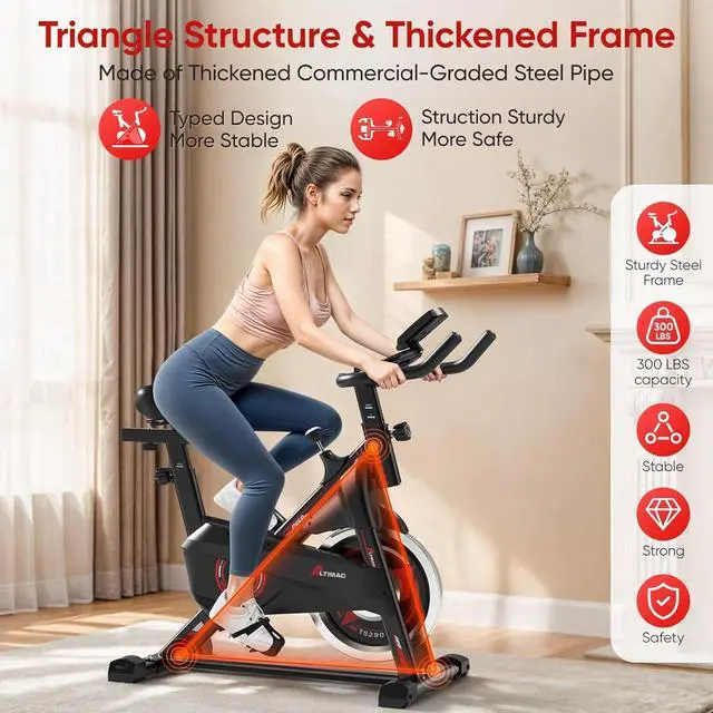 Alt view image 2 of 7 - Exercise Bike, Stationary Bike for Home/Indoor Cycling Bike Silent Belt Drive, Stationary Bike with 300lbs Weight Capacity w/Comfortable Seat Cushion & Tablet Mount