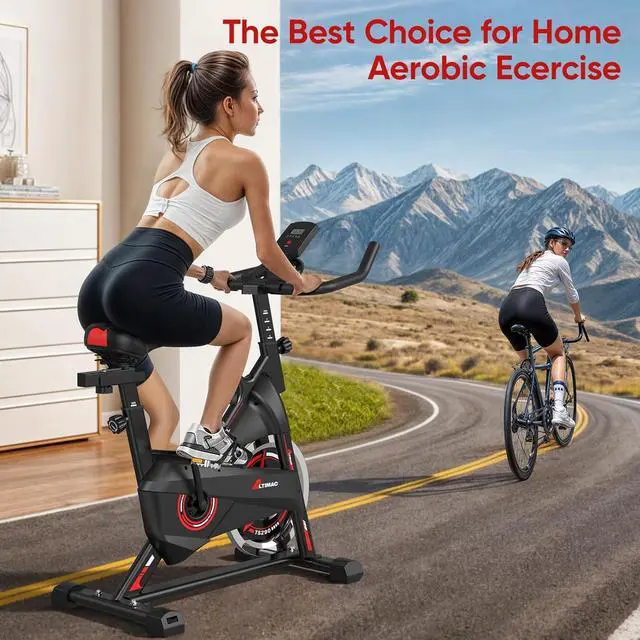 Alt view image 6 of 7 - Exercise Bike, Stationary Bike for Home/Indoor Cycling Bike Silent Belt Drive, Stationary Bike with 300lbs Weight Capacity w/Comfortable Seat Cushion & Tablet Mount