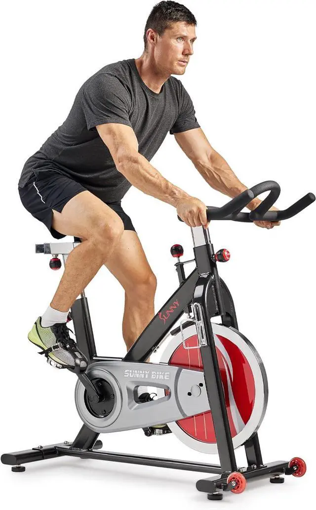 Alt view image 2 of 7 - Sunny Health & Fitness Indoor Stationary Exercise Bike, 4-Way Adjustable Seat for Cycling Cardio workout at Home, Optional 49 LB Flywheel, Heavy-Duty & Free SunnyFit App Bluetooth Connect