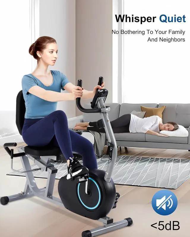 Alt view image 4 of 7 - Recumbent Exercise Bike for Seniors - 400LB Weight Capacity Recumbent Bikes with Comfortable Seat, Pulse Sensor, 16-level Resistance, LCD Monitor