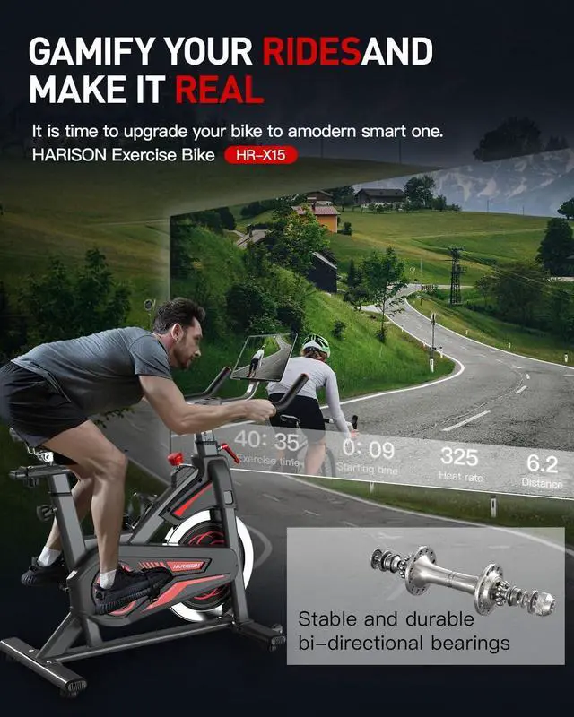 Alt view image 6 of 6 - HARISON Exercise Bike - Magnetic Stationary Bike for Home Gym - Silent Pad Indoor Cycling Bike with Tablet Mount & Comfortable Seat Cushion, 350LBS Weight Capacity, Workout Bike