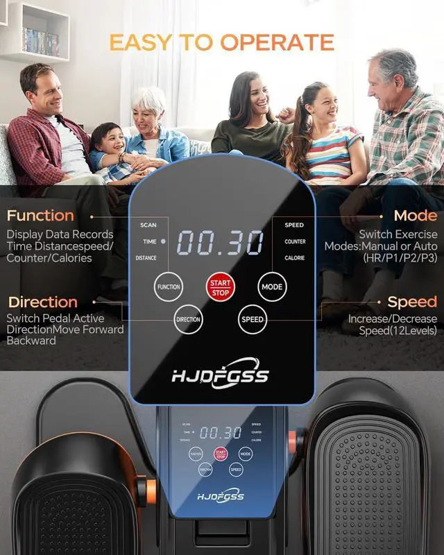 Alt view image 4 of 7 - Under Desk Elliptical Machine, Ellipse Leg Exerciser as Seen on Tv for Seniors Adults with 12 Adjustable Speed, Quiet & Portable Seated Pedal Exerciser with Remote Control & Non-Slip Foot Straps