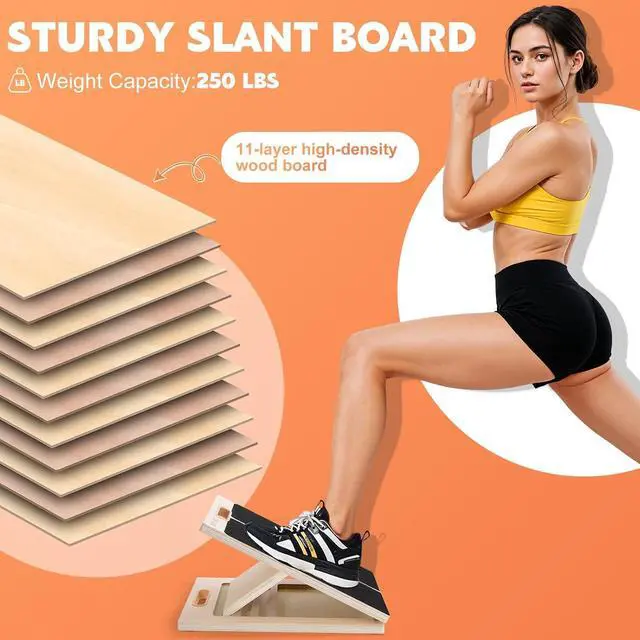Alt view image 3 of 7 - Slant Board for Calf Stretching, Adjustable Wooden Calf Stretcher Incline Board, Calf Stretch Board for Squats Leg Knees Heel Ankle Stretching