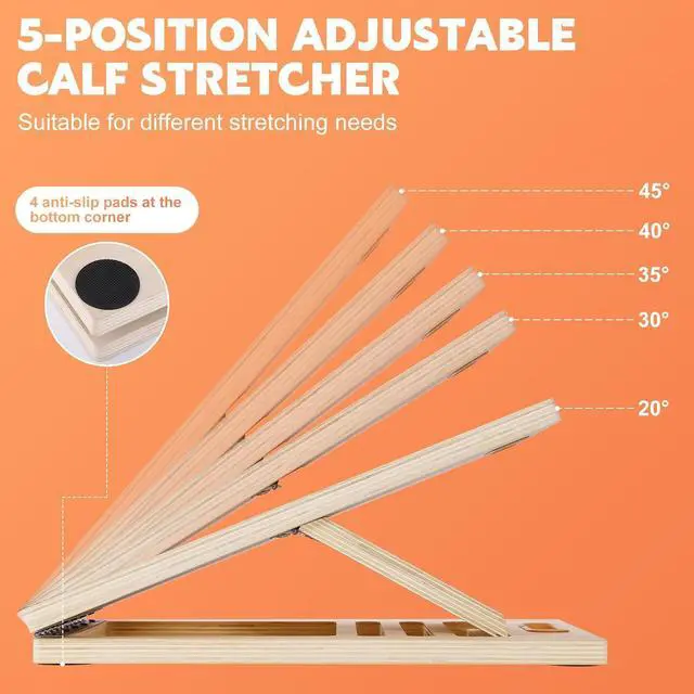 Alt view image 4 of 7 - Slant Board for Calf Stretching, Adjustable Wooden Calf Stretcher Incline Board, Calf Stretch Board for Squats Leg Knees Heel Ankle Stretching