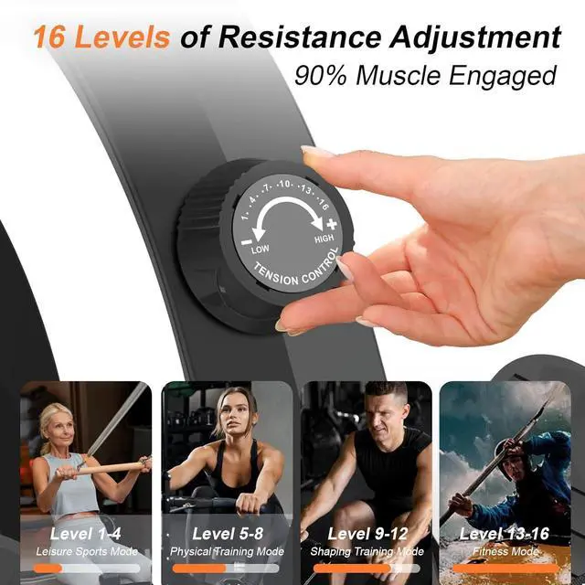Alt view image 3 of 7 - Rowing Machines for Home,Hartwares Magnetic Rowing Machine with 77lbs High Resistance Rowing Machine,16 Levels of Quiet Resistance,Rower Machine for Home Row Machine,App Compatible,LCD Monitor