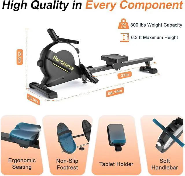 Alt view image 5 of 7 - Rowing Machines for Home,Hartwares Magnetic Rowing Machine with 77lbs High Resistance Rowing Machine,16 Levels of Quiet Resistance,Rower Machine for Home Row Machine,App Compatible,LCD Monitor