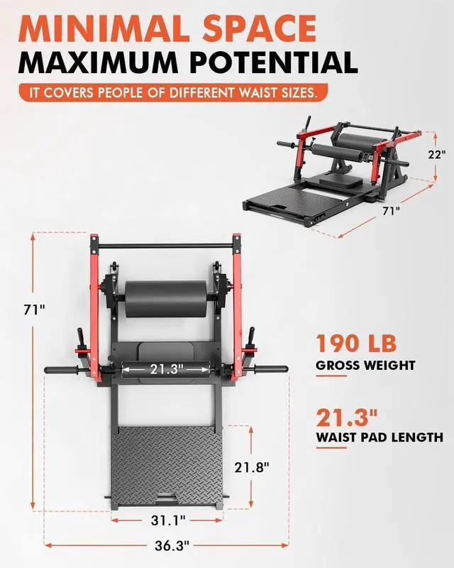Alt view image 3 of 7 - GMWD Hip Thrust Machine, 800LBS Plate-Loaded Glute Bridge Machine with Weight Holder, Heavy Duty Butt Exercise Equipment for Glute Muscles Building and Butt Shaping, Adjustable Footboard, Red