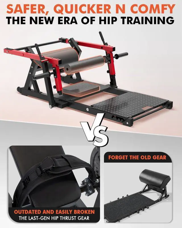Alt view image 6 of 7 - GMWD Hip Thrust Machine, 800LBS Plate-Loaded Glute Bridge Machine with Weight Holder, Heavy Duty Butt Exercise Equipment for Glute Muscles Building and Butt Shaping, Adjustable Footboard, Red
