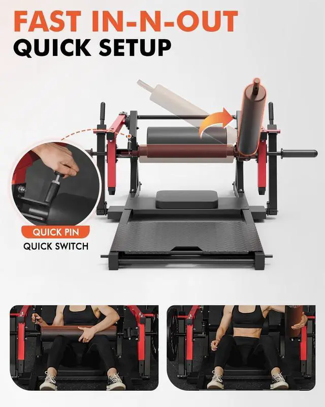 Alt view image 4 of 7 - GMWD Hip Thrust Machine, 800LBS Plate-Loaded Glute Bridge Machine with Weight Holder, Heavy Duty Butt Exercise Equipment for Glute Muscles Building and Butt Shaping, Adjustable Footboard, Red