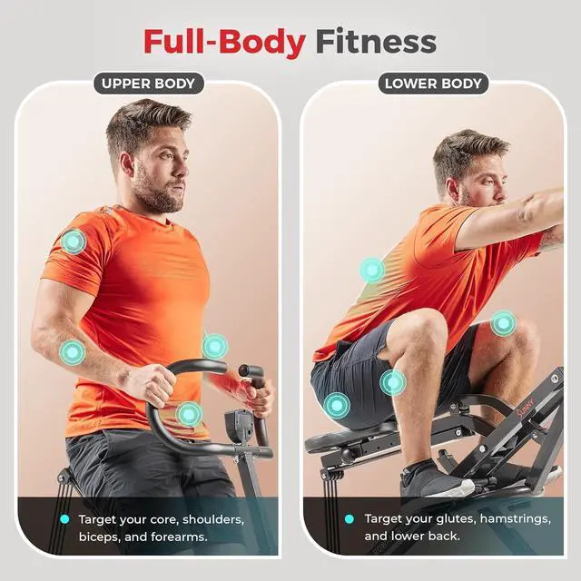 Alt view image 2 of 7 - Sunny Health & Fitness Row-N-Ride® Plus, Heavy Duty Assisted Squat Machine with 300 LB Max Weight Capacity, Adjustable Resistance and Thick Padded Seat - NO. 077PLUS