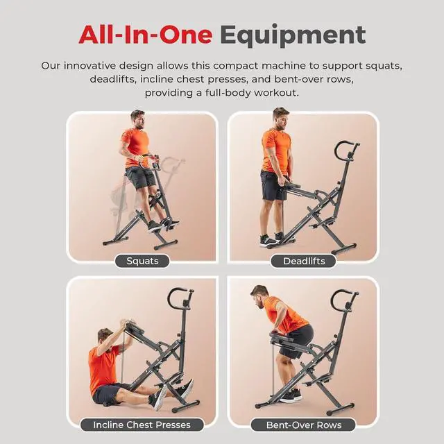 Alt view image 4 of 7 - Sunny Health & Fitness Row-N-Ride® Plus, Heavy Duty Assisted Squat Machine with 300 LB Max Weight Capacity, Adjustable Resistance and Thick Padded Seat - NO. 077PLUS