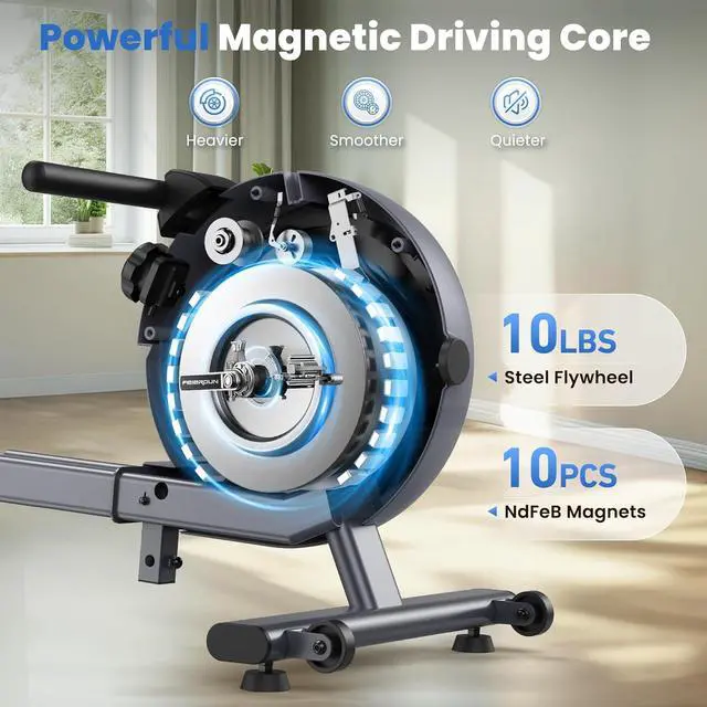 Alt view image 2 of 7 - FEIERDUN Rowing Machines for Home, Compact Rower Machine with 350LBS Loading Capacity, Magetic Rower with APP, Row Machine with Dual Slide Rail