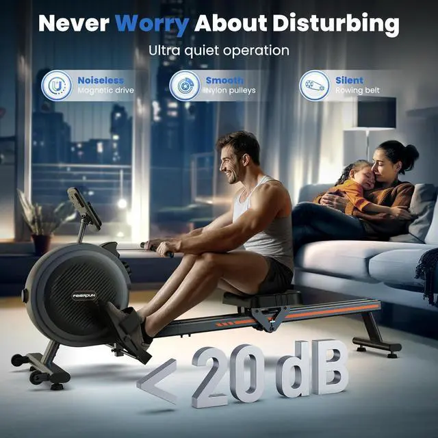 Alt view image 4 of 7 - FEIERDUN Rowing Machines for Home, Compact Rower Machine with 350LBS Loading Capacity, Magetic Rower with APP, Row Machine with Dual Slide Rail