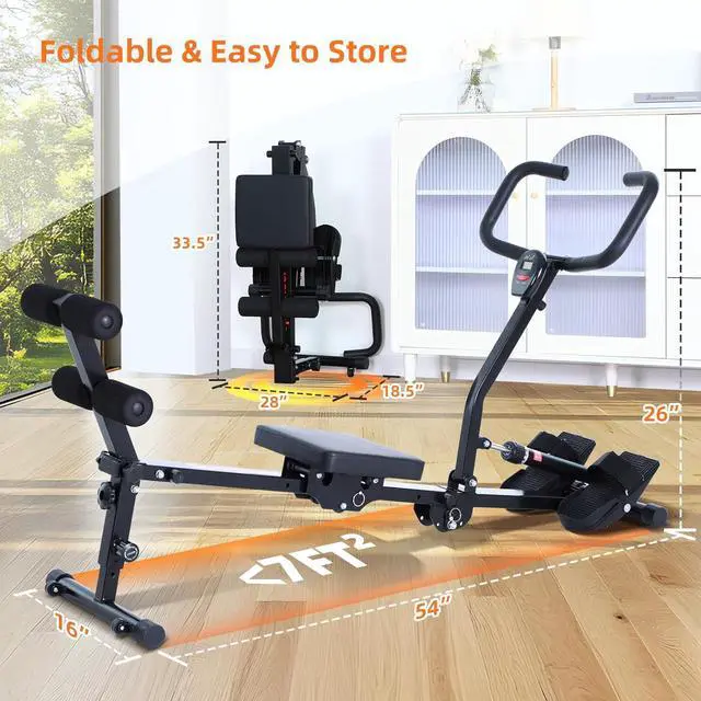 Alt view image 2 of 7 - Sportneer Hydraulic Rowing Machine - Rowing Machine for Home - Foldable Rowing Machine with 12-Level Resistance - Multi functional rowing machine equipped with caster and backrest, 297lbs maximum load