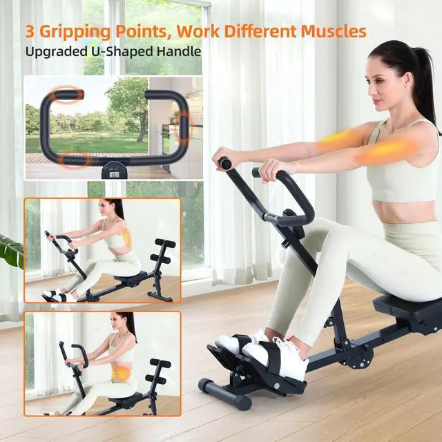 Alt view image 5 of 7 - Sportneer Hydraulic Rowing Machine - Rowing Machine for Home - Foldable Rowing Machine with 12-Level Resistance - Multi functional rowing machine equipped with caster and backrest, 297lbs maximum load
