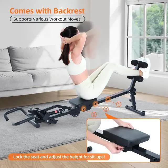 Alt view image 7 of 7 - Sportneer Hydraulic Rowing Machine - Rowing Machine for Home - Foldable Rowing Machine with 12-Level Resistance - Multi functional rowing machine equipped with caster and backrest, 297lbs maximum load