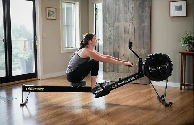 Alt view image 2 of 7 - Concept2 RowErg Model D Indoor Rowing Machine Gray Color with PM5 Monitor, Device Holder, Adjustable Air Resistance, Easy Storage