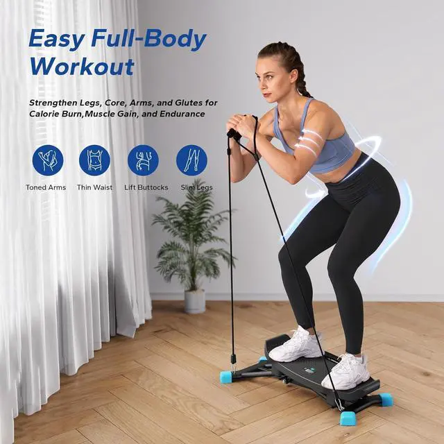Alt view image 2 of 7 - MERACH Slide Stepper for Exercise, Simulate Skiing Posture with 300LBS Capacity, Stepper Exercise Equipment with Resistance Bands for Full Body Workout at Home