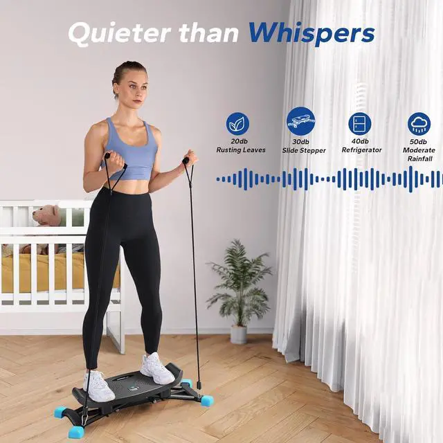 Alt view image 4 of 7 - MERACH Slide Stepper for Exercise, Simulate Skiing Posture with 300LBS Capacity, Stepper Exercise Equipment with Resistance Bands for Full Body Workout at Home