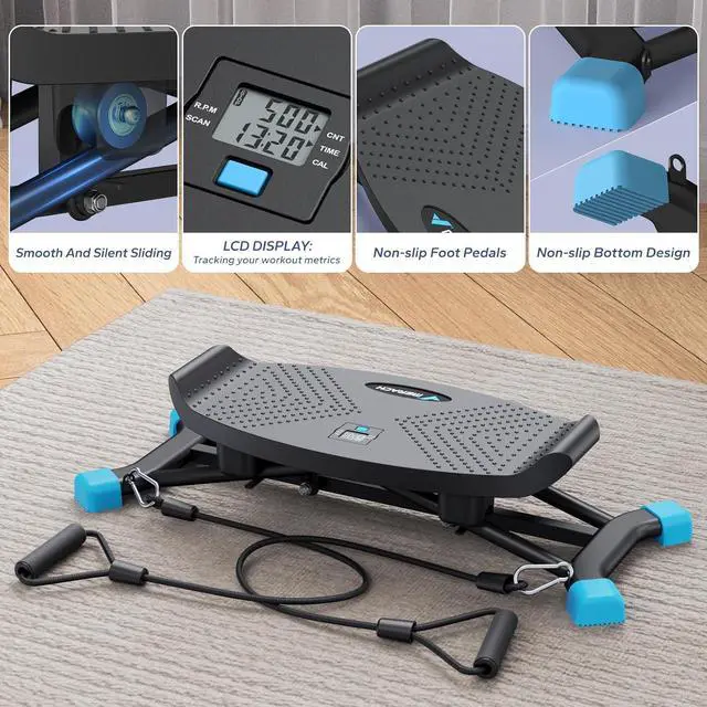 Alt view image 5 of 7 - MERACH Slide Stepper for Exercise, Simulate Skiing Posture with 300LBS Capacity, Stepper Exercise Equipment with Resistance Bands for Full Body Workout at Home