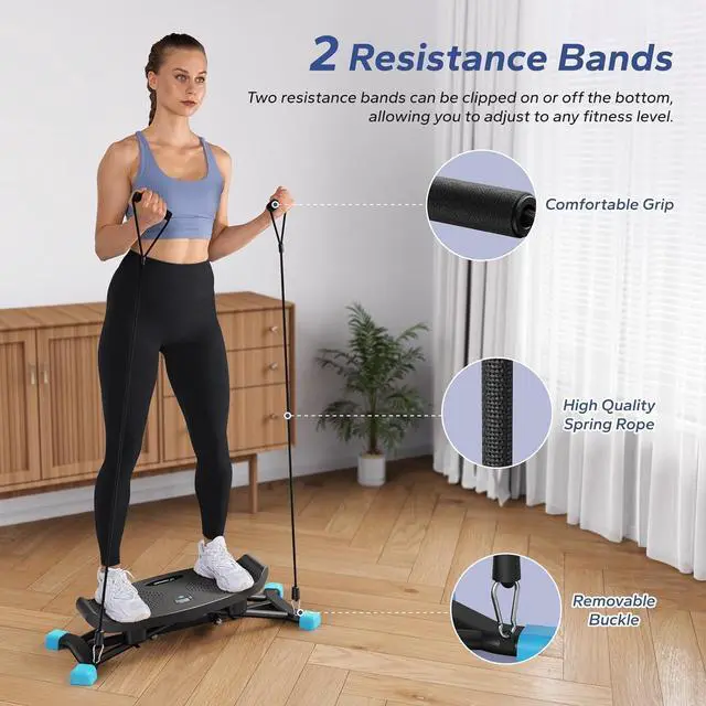 Alt view image 7 of 7 - MERACH Slide Stepper for Exercise, Simulate Skiing Posture with 300LBS Capacity, Stepper Exercise Equipment with Resistance Bands for Full Body Workout at Home
