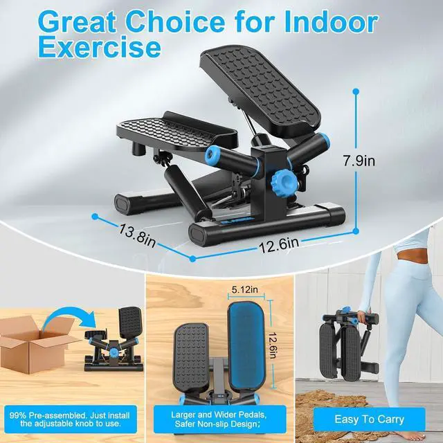 Alt view image 7 of 7 - Steppers for Exercise at Home, Twist Stepper with 350LBS Loading Capacity, Mini Stepper with Resistance Bands, Hydraulic Fitness Stair Stepper for Home with LCD Monitor