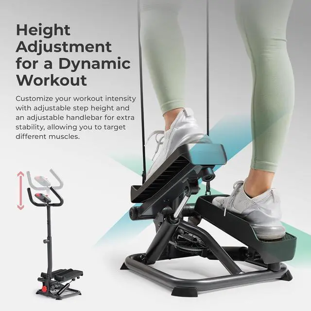 Alt view image 3 of 6 - Sunny Health & Fitness Total Body 2-in-1 Smart Stepper Machine for Home with Handlebar and Resistance Bands, Total Body Workout, Adjustable Hydraulic, LCD Monitor, Non-Slip Pedals  330 LB Max Weight